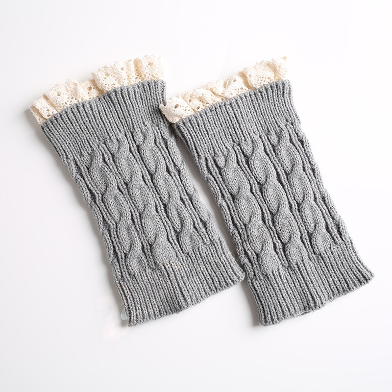 Womens Lace Trim Knit Boot Cuffs Crochet Thermal Short Leg Warmer Boot Toppers